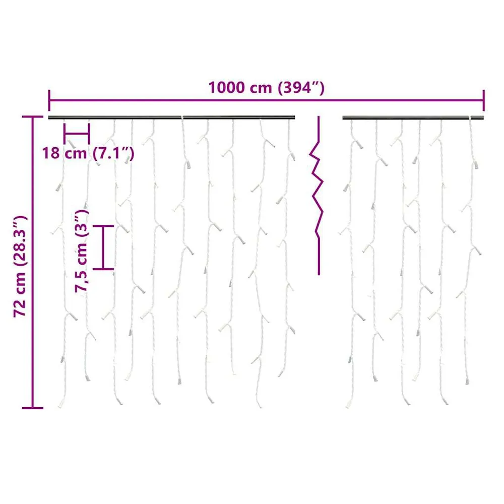 Lichtgordijn met 400 LED's en 8 functies 10 m koudwit