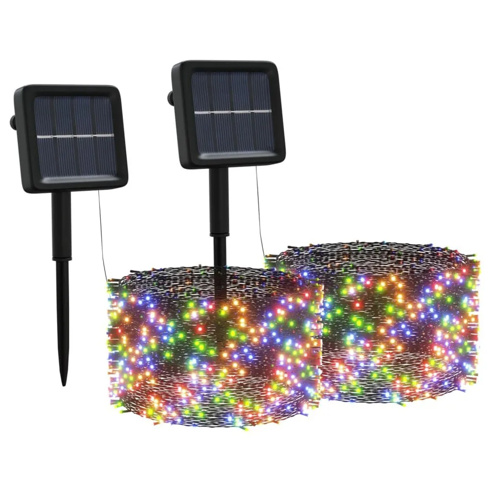 Lichtsnoeren 2 st 2x200 LED's solar binnen/buiten meerkleurig