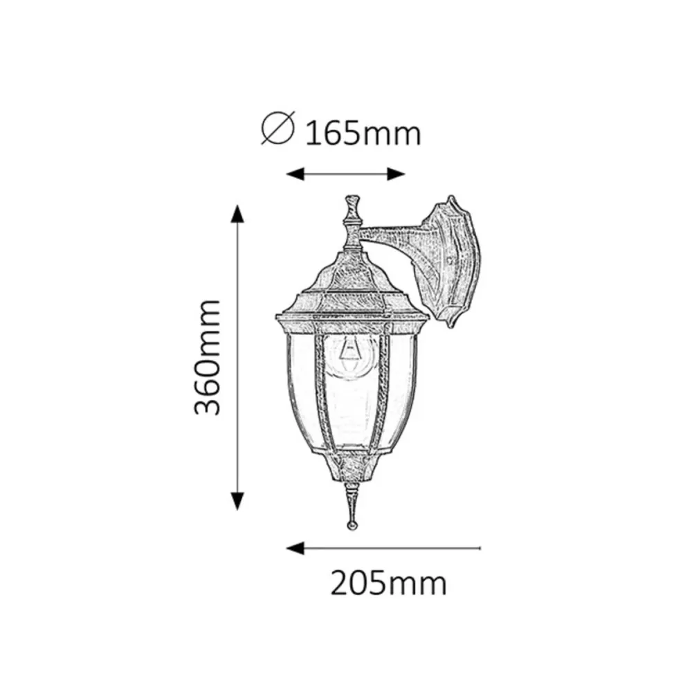 Rabalux Nizza 8451 antiek goud E27 60W IP43 wandlamp. Ideaal voor de tuin, het terras en daarbuiten.