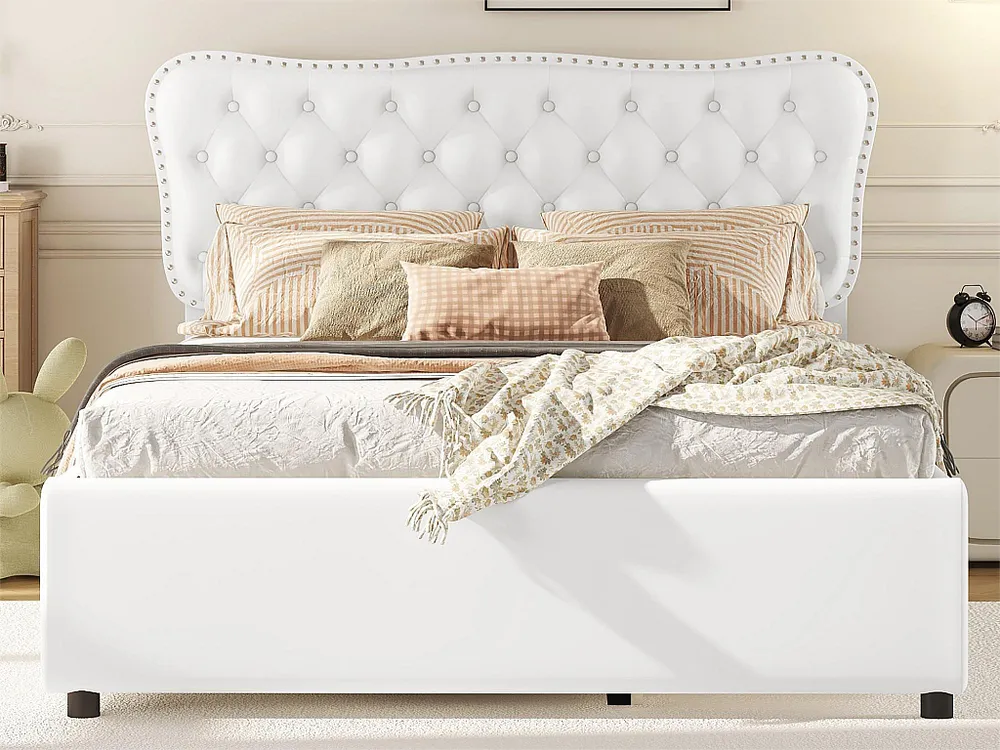 Gestoffeerd volwassenenbed 140 x 200 cm met onderschuifbed 90 x 190 cm - 2 laden - kunstleer - wit