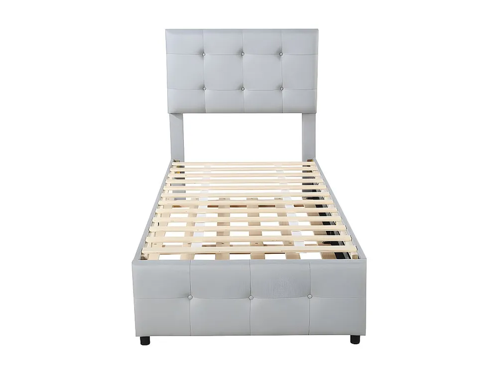 Getuft onderschuifbed 90x200cm - verstelbaar hoofdeinde - linnen stof - Grijs