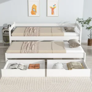 Professionele Industriële Onderschuifbed met opbergruimte - 90 x 200 cm + 190 x 90 cm - 2 laden - massief hout - witte kleur
