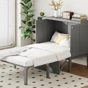 Uitschuifbaar houten bed 90x200 cm - met lattenbodem - Grijs