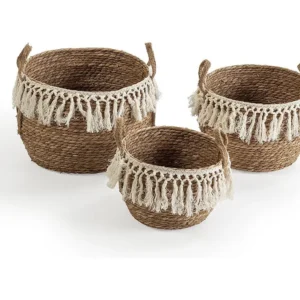 Set van 3 Jula manden van natuurlijke vezels met handvatten, wit/natuurlijk