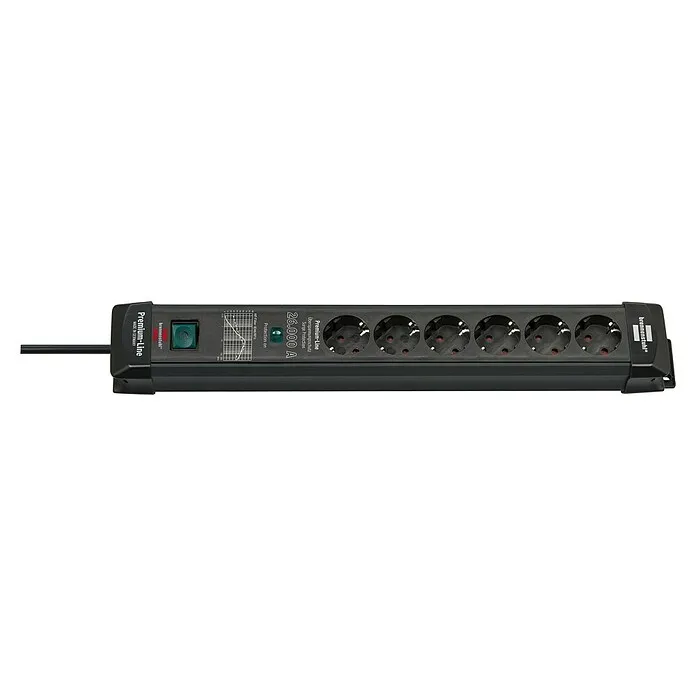 Brennenstuhl Premium-Line Stekkerdoos - 6 voudig, Zwart, Kabellengte: 1,8 m, IP20, Met schakelaar van Brennenstuhl | 2500W