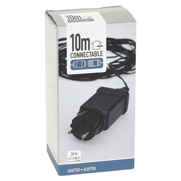 CE-Gecertificeerde Verlengkabel adapter voor LED kerstverlichting - Zwart, 10 m