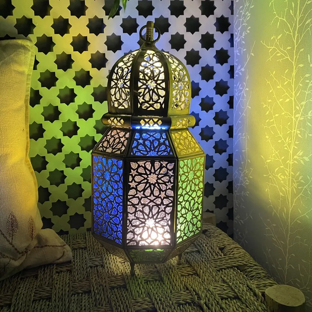 Achthoekige Arabische lantaarn van messing, 38 cm | Arabische lampen