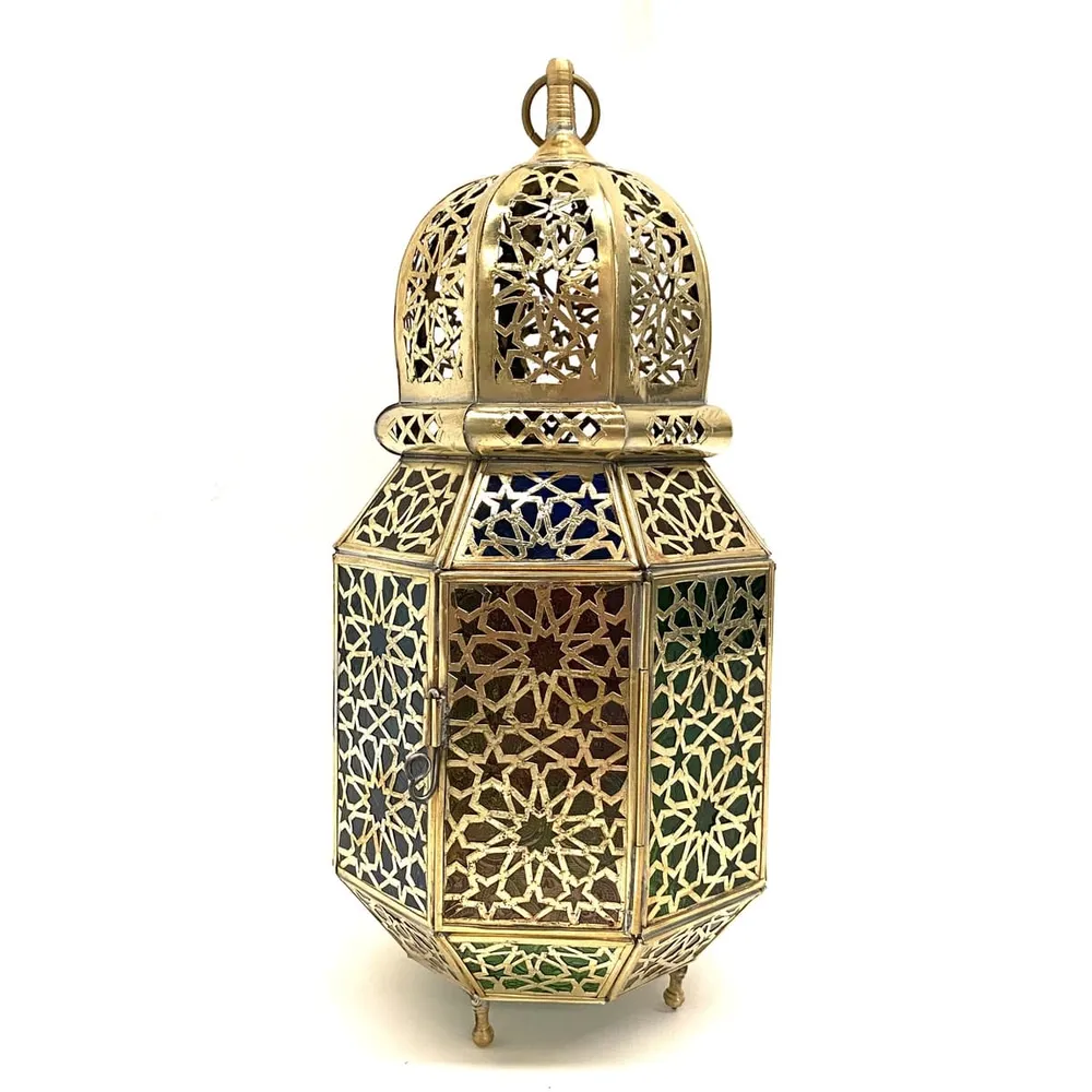 Achthoekige Arabische lantaarn van messing, 38 cm | Arabische lampen