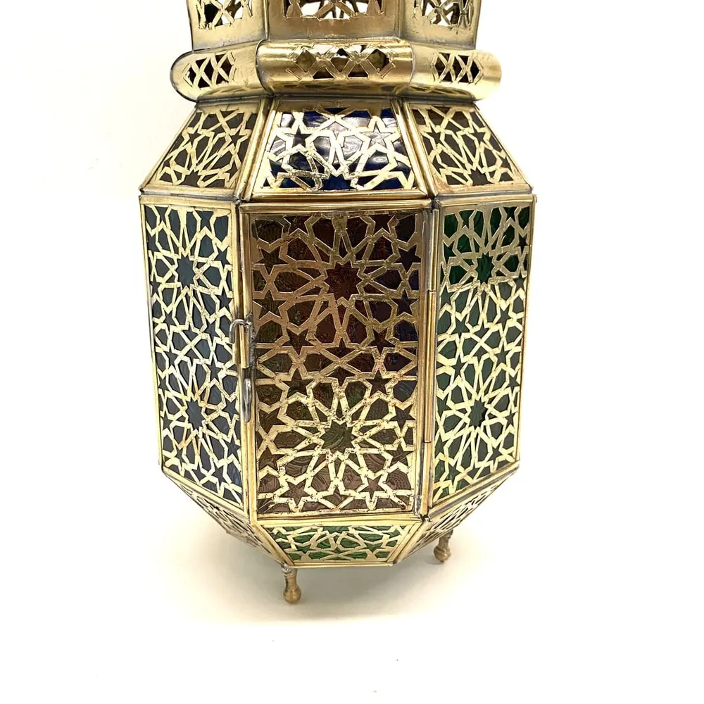 Achthoekige Arabische lantaarn van messing, 38 cm | Arabische lampen