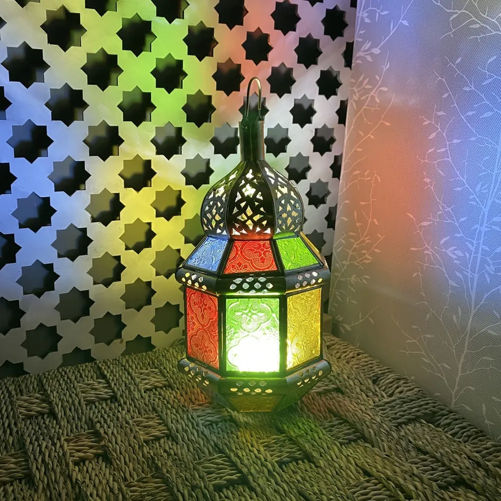 Achthoekige Arabische lantaarn van messing, 27 cm | Arabische lampen