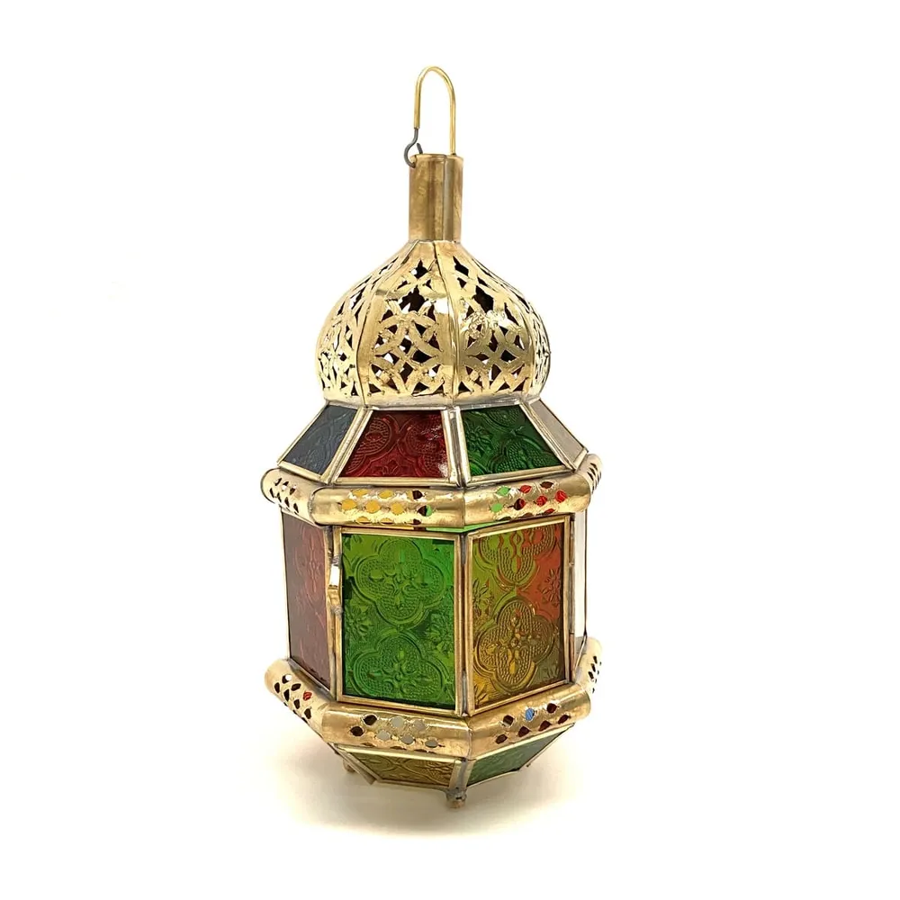 Achthoekige Arabische lantaarn van messing, 27 cm | Arabische lampen