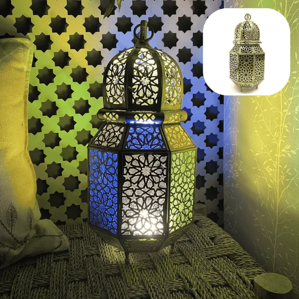 Achthoekige Arabische lantaarn van messing, 38 cm | Arabische lampen