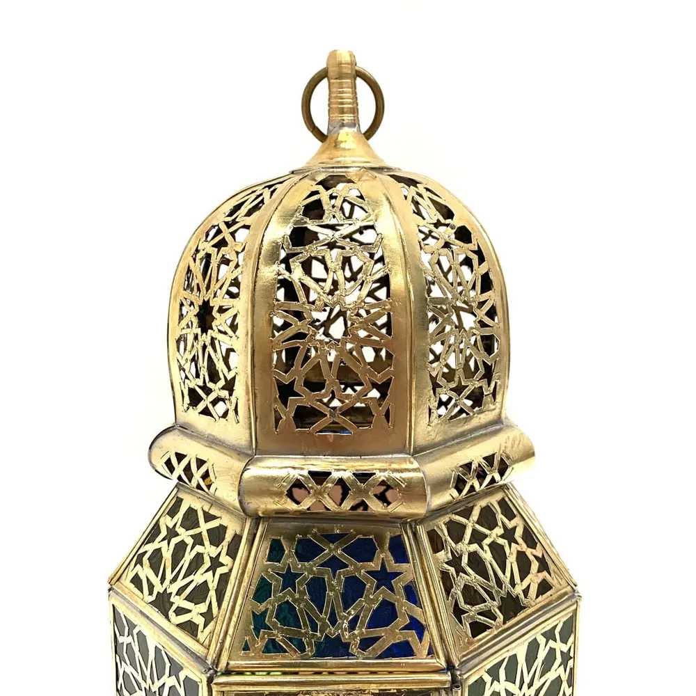 Achthoekige Arabische lantaarn van messing, 38 cm | Arabische lampen