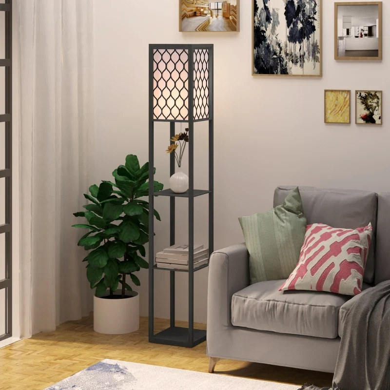 Nancy's Monto Vloerlamp - Staande lamp - Met Opbergruimte - Zwart - 160 cm hoog Aosom