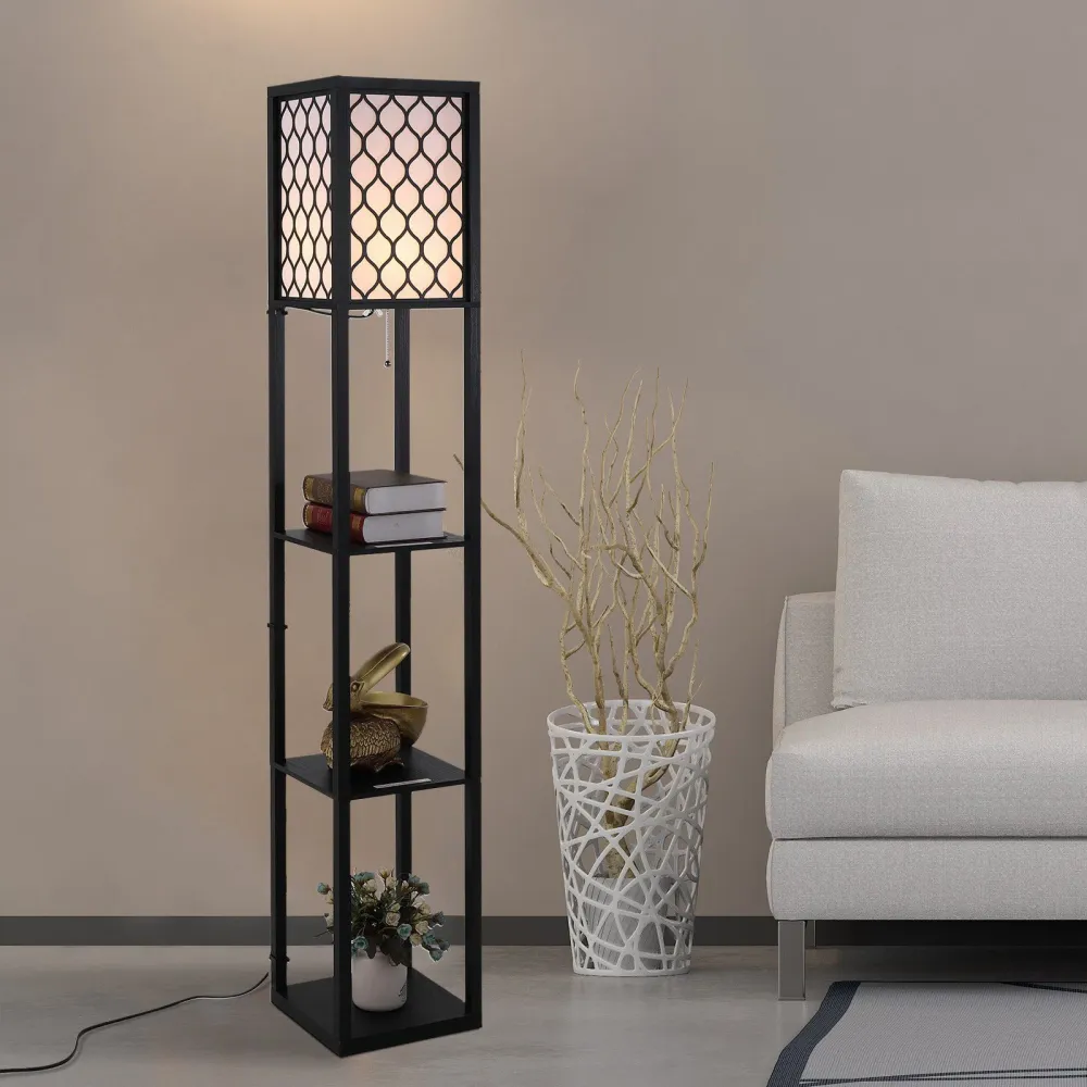 Nancy's Monto Vloerlamp - Staande lamp - Met Opbergruimte - Zwart - 160 cm hoog Aosom