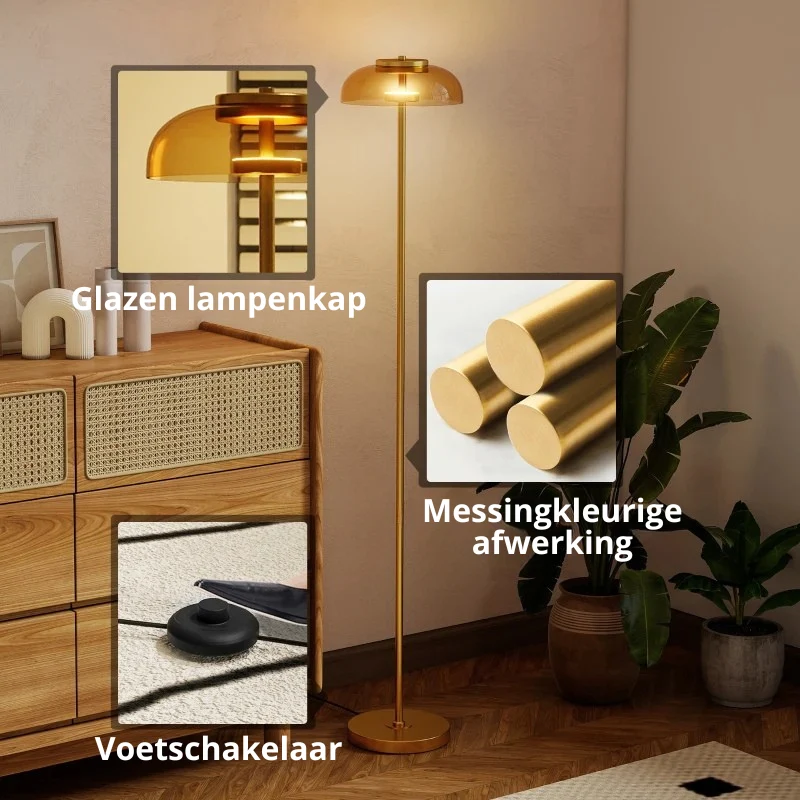 Nancy's Paestum Vloerlamp - Staande Lamp - LED-Lamp - Messing Aosom