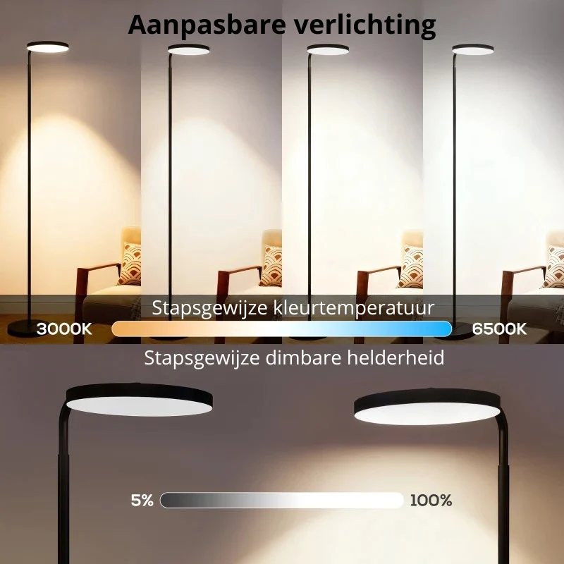 Nancy's Pareto Vloerlamp - Staande Lamp - Aanpasbare LED-Verlichting - Draaibare Kop - Zwart - Staal Aosom