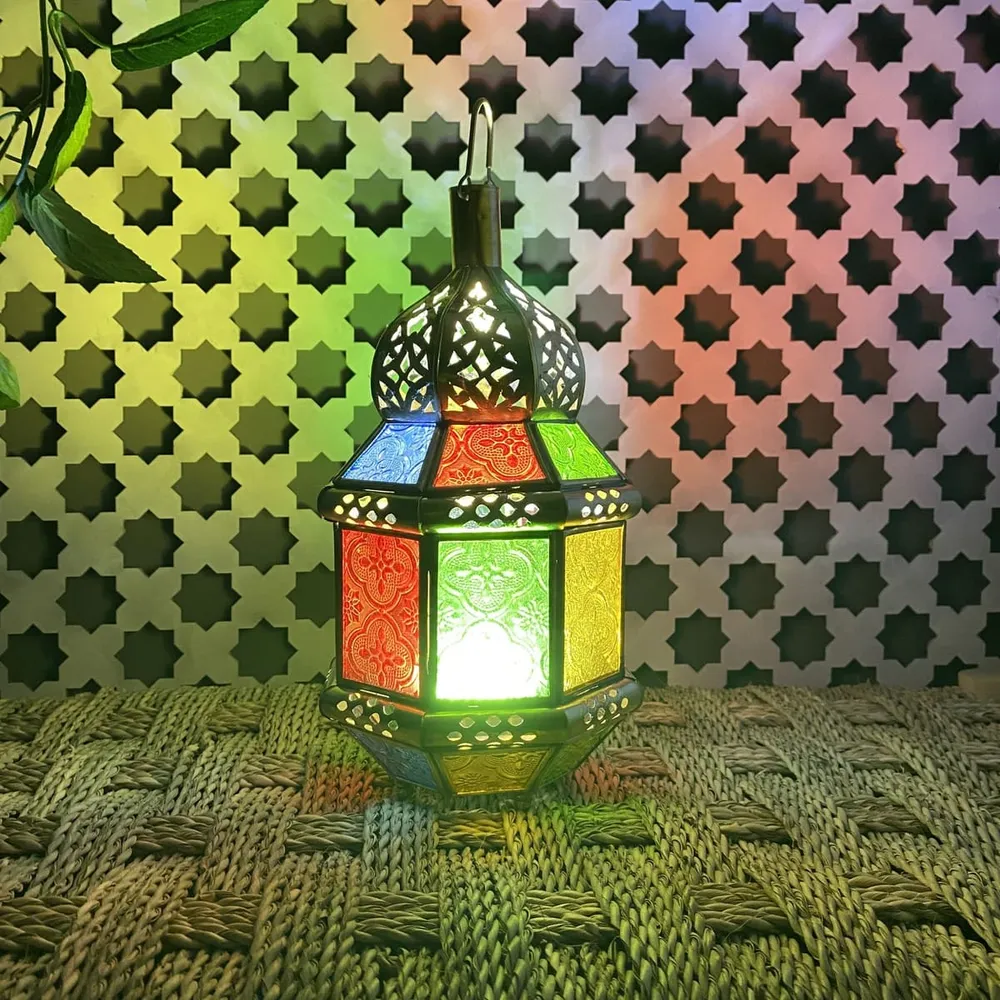 Arabische achthoekige koperen lantaarn 27 cm | Arabische lampen