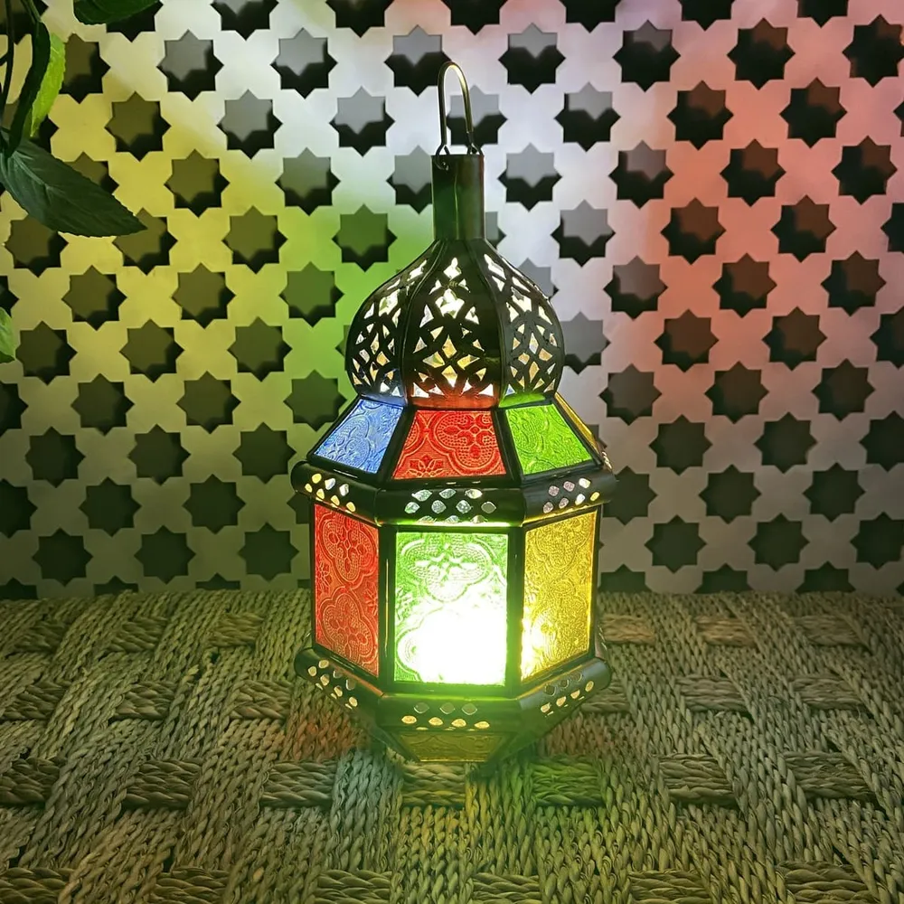 Arabische achthoekige koperen lantaarn 27 cm | Arabische lampen