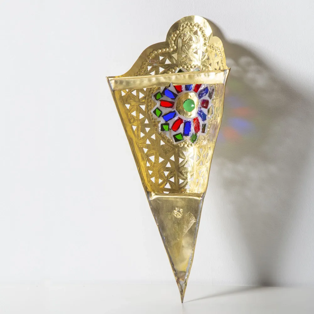 Arabische Gouden Messing Wandlamp met Steen