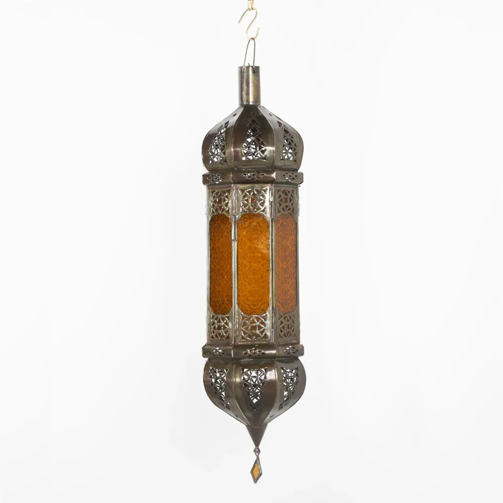 Arabische plafondlamp mosterdgeel glas A4 65cm