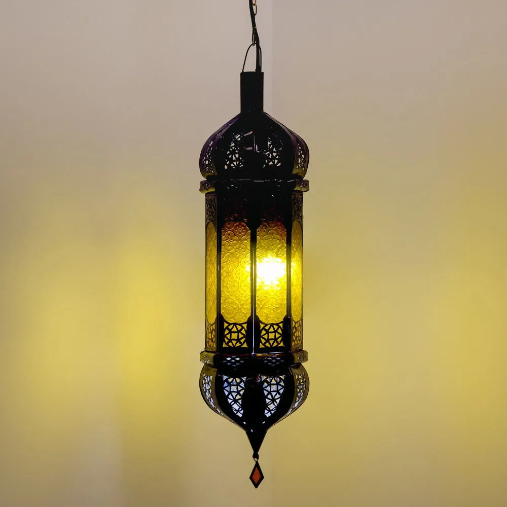 Arabische plafondlamp mosterdglas A4 65cm