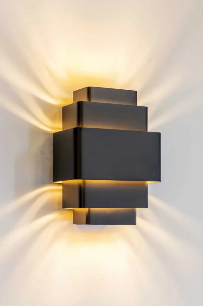 Artdelight wandlamp Layers - 3 lichts - 12 x 28 cm - zwart goud