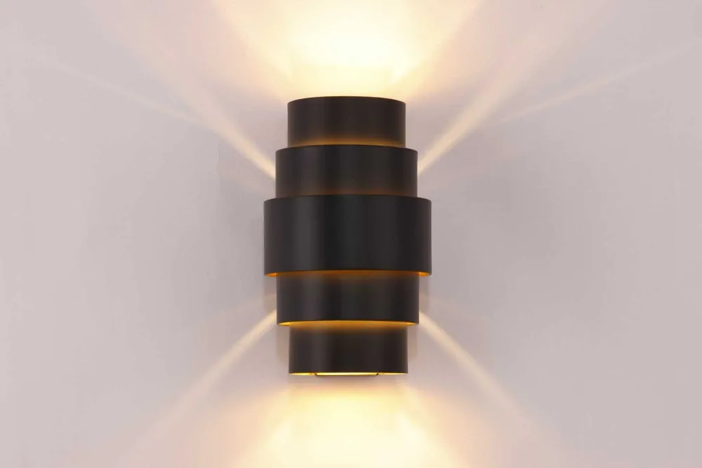 Artdelight wandlamp Rolls - 2 lichts - 13 x 22 cm - zwart goud