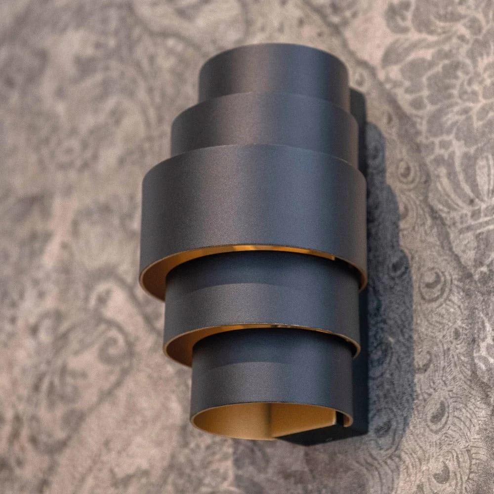 Artdelight wandlamp Rolls - 2 lichts - 13 x 22 cm - zwart goud