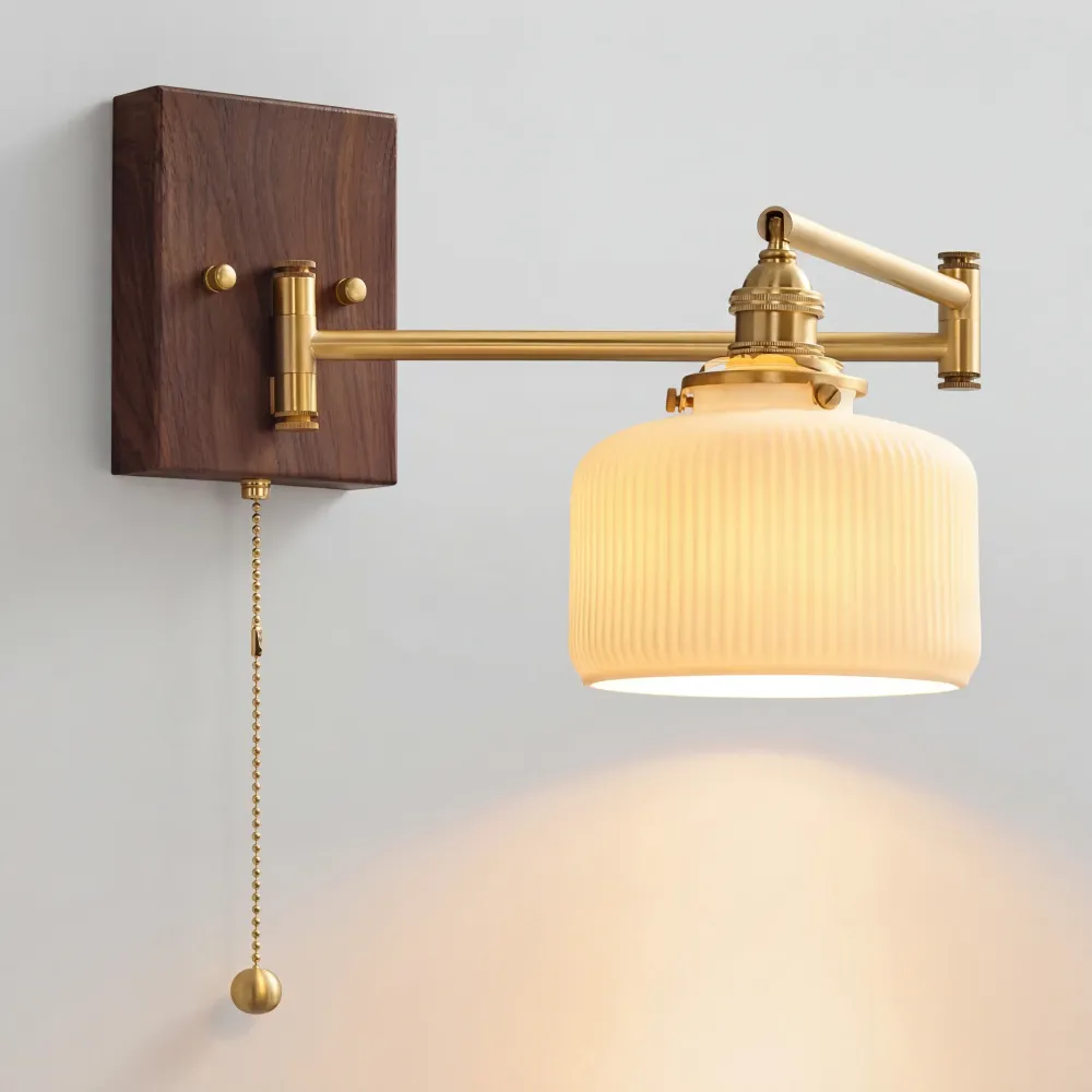 Aurora Retro keramische scharnierende wandlamp Walnoot At Ease Home Life