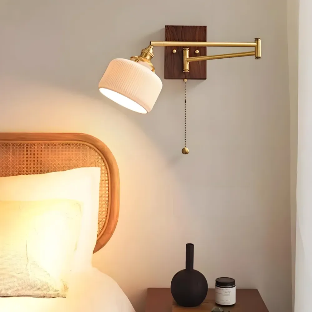 Aurora Retro keramische scharnierende wandlamp Walnoot At Ease Home Life