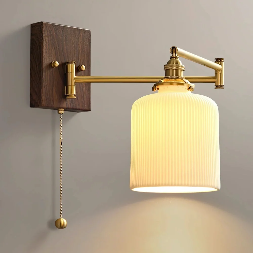 Aurora Retro keramische scharnierende wandlamp Walnoot At Ease Home Life