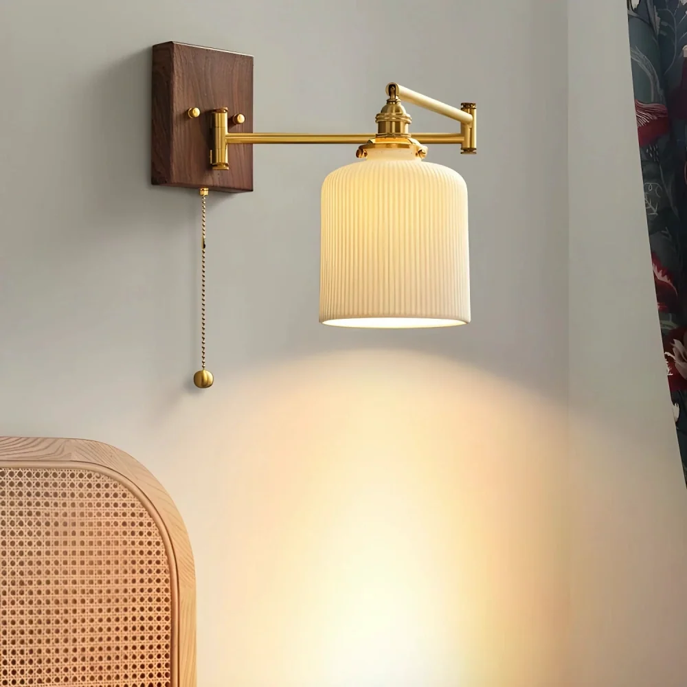 Aurora Retro keramische scharnierende wandlamp Walnoot At Ease Home Life
