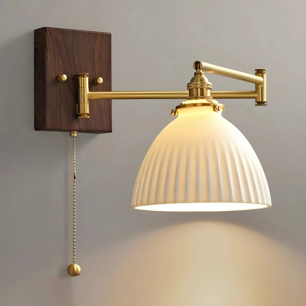 Aurora Retro keramische scharnierende wandlamp Walnoot At Ease Home Life
