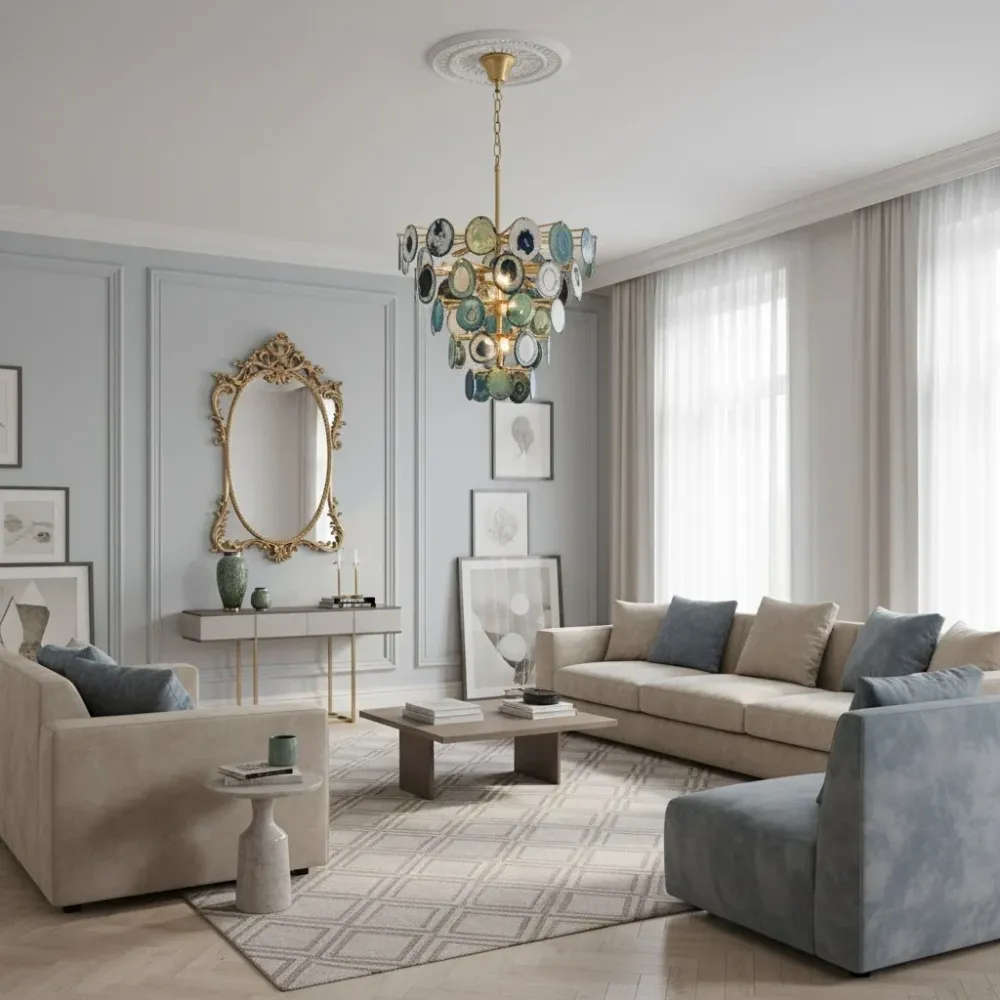 Cerys kleurrijke stijlvolle agaat hanglamp Blauw At Ease Home Life