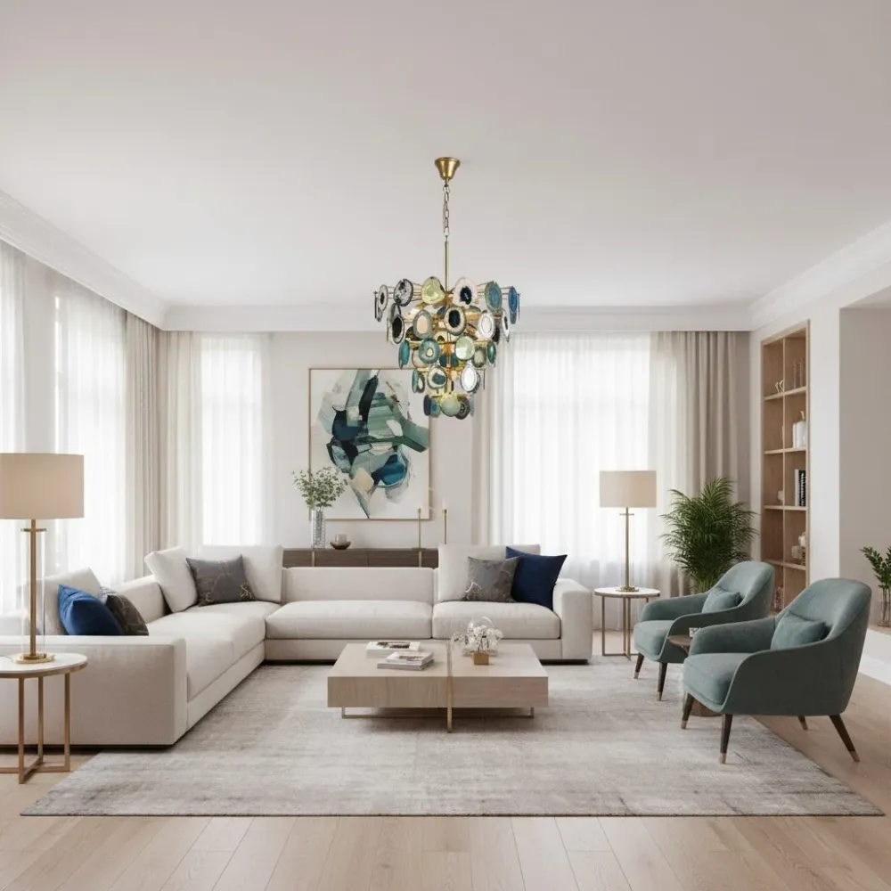 Cerys kleurrijke stijlvolle agaat hanglamp Blauw At Ease Home Life