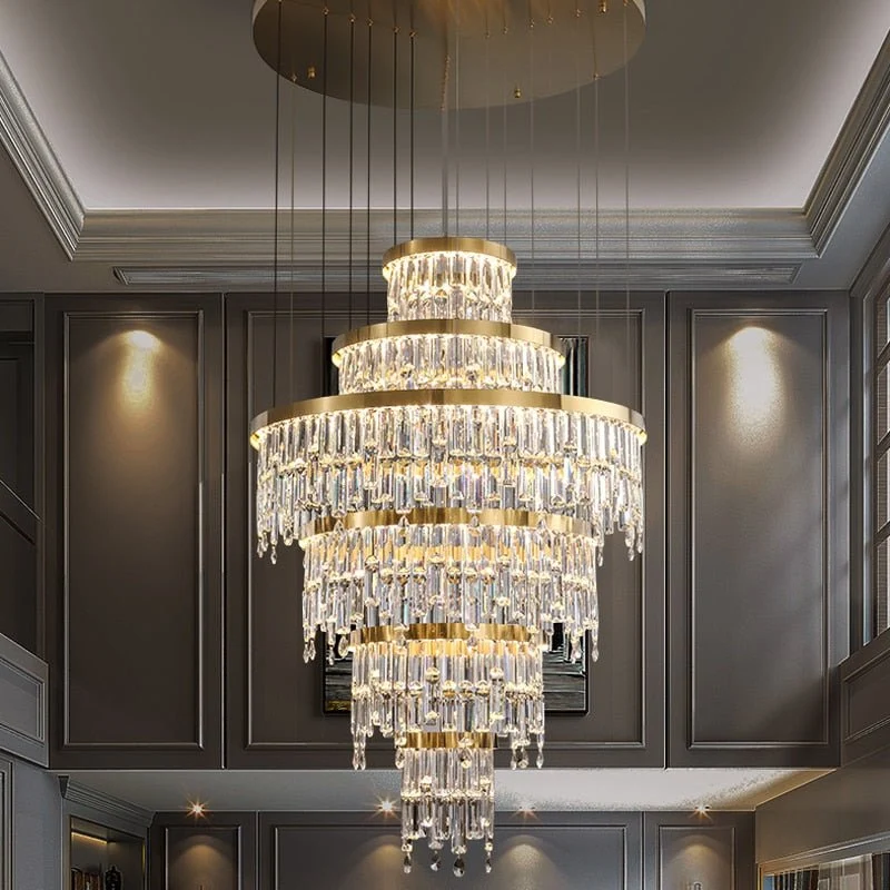 Creatieve Unieke Designer Moderne Gouden Ronde Kristallen Kroonluchter Voor Hoge Trap Woonkamer Diameter ATY Home Decor