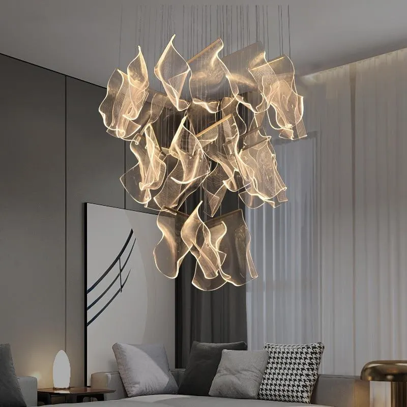 Duplex Draaiende Trap LED Kroonluchter Verlichting Postmoderne Creatieve Hanglamp Eetkamer Woonkamer Opknoping Lichten ATY...