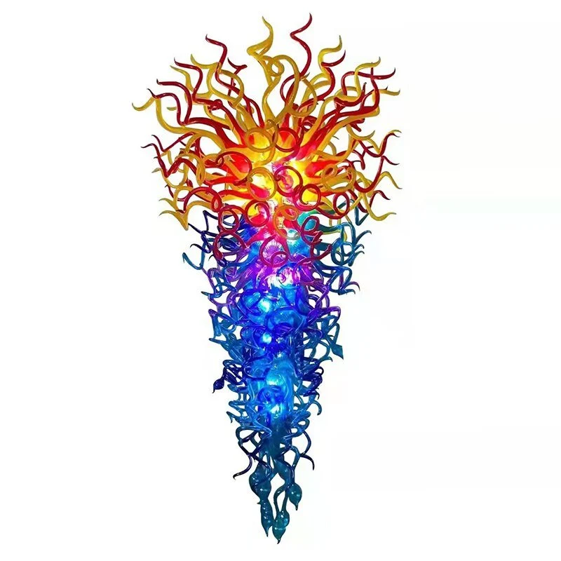 Grote Decoratieve Kroonluchter Hoog Hangend Oranje Blauw Hanglamp Spiraal Trap Lang Modern Luxe Glas ATY Home Decor