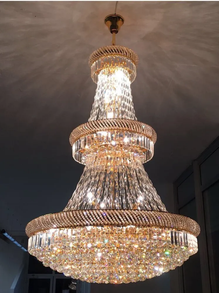 Grote Foyer Kristallen Kroonluchter Lichtpunt Goud/Chrome Kristallen Kroonluchter Gebruikt Villa Hotel Duplex Gebouwen (Go...