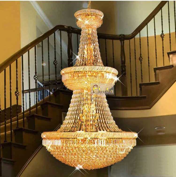 Grote Foyer Kristallen Kroonluchter Lichtpunt Goud/Chrome Kristallen Kroonluchter Gebruikt Villa Hotel Duplex Gebouwen (Go...