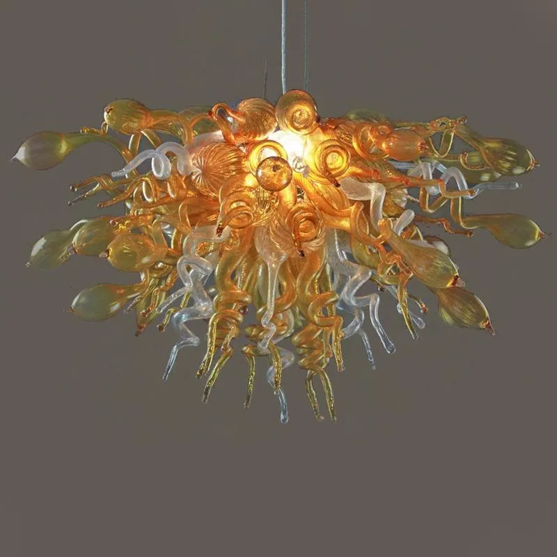 Hedendaagse kroonluchterlampen van Muranoglas Koperen kristallen kroonluchterverlichting Yellow ATY Home Decor