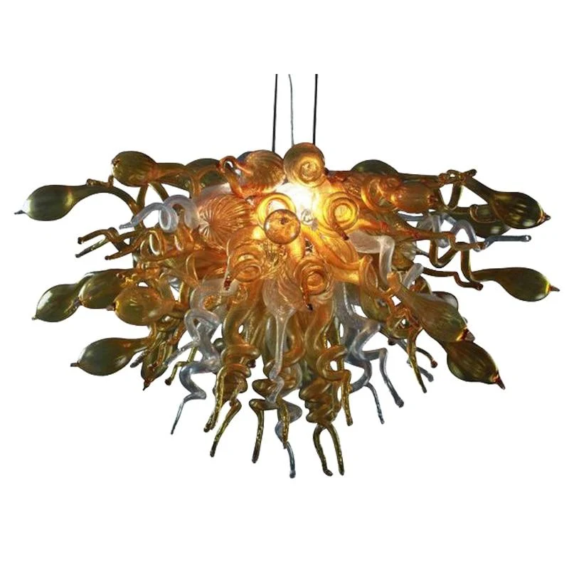 Hedendaagse kroonluchterlampen van Muranoglas Koperen kristallen kroonluchterverlichting Yellow ATY Home Decor