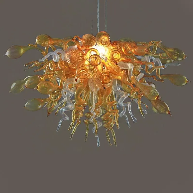 Hedendaagse kroonluchterlampen van Muranoglas Koperen kristallen kroonluchterverlichting Yellow ATY Home Decor