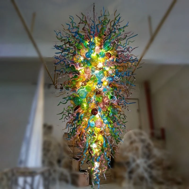 Kleurrijke Grote Hanglamp Kroonluchters Moderne Murano Handgeblazen Glazen Kroonluchter Woonkamer W120xh240cm ATY Home Decor