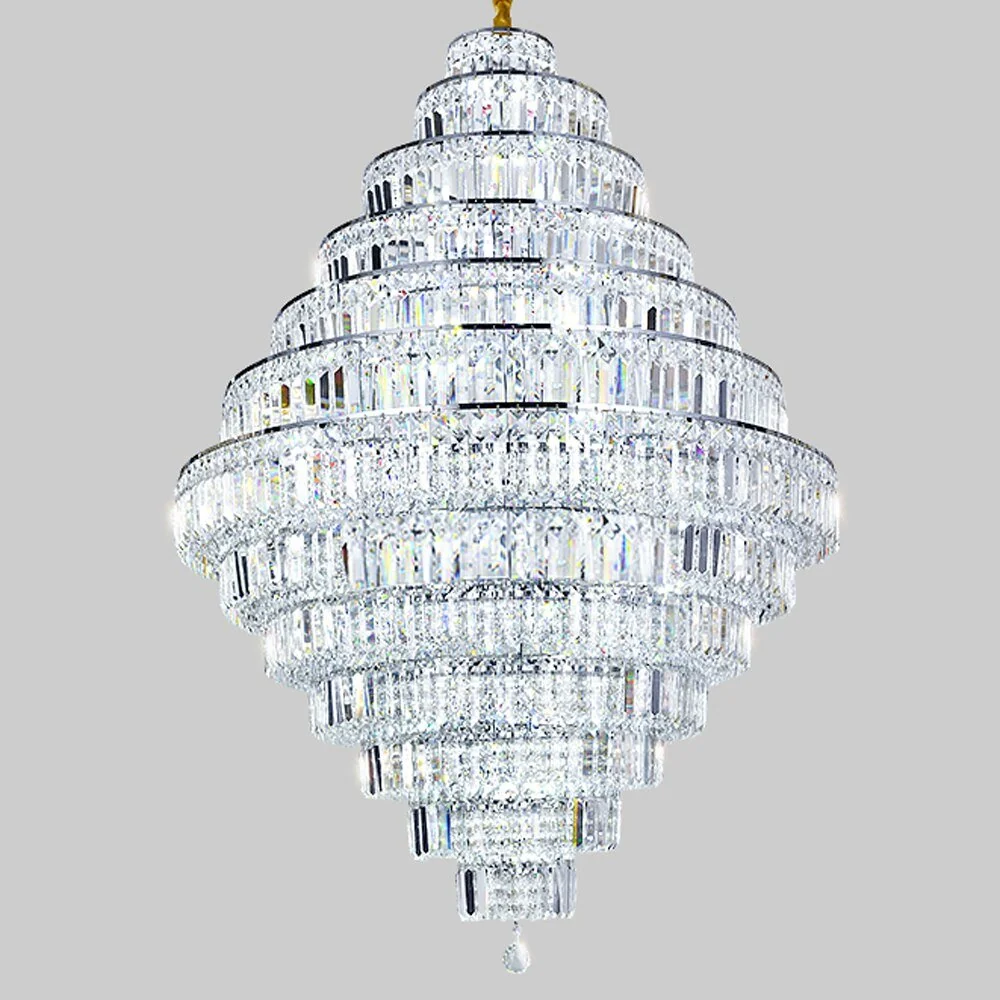 Luxe Design Lobby Kristallen Kroonluchter Lange Trap Inrichting Silver ATY Home Decor