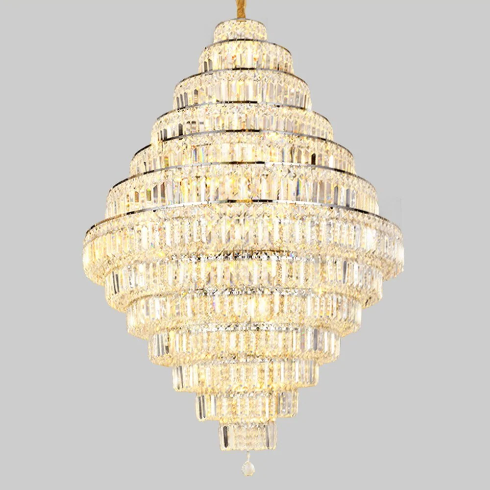 Luxe Design Lobby Kristallen Kroonluchter Lange Trap Inrichting Silver ATY Home Decor
