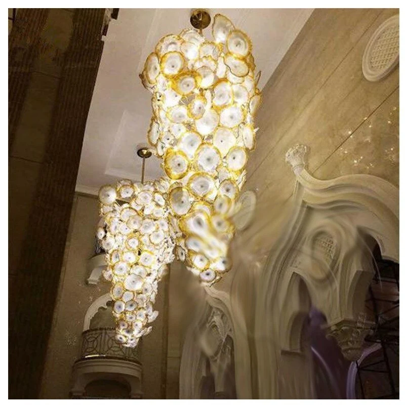 Luxe Grote Murano Handgemaakte Geblazen Glazen Glazen Kroonluchter Bloem Plaat Moderne Kunst Verlichting ATY Home Decor