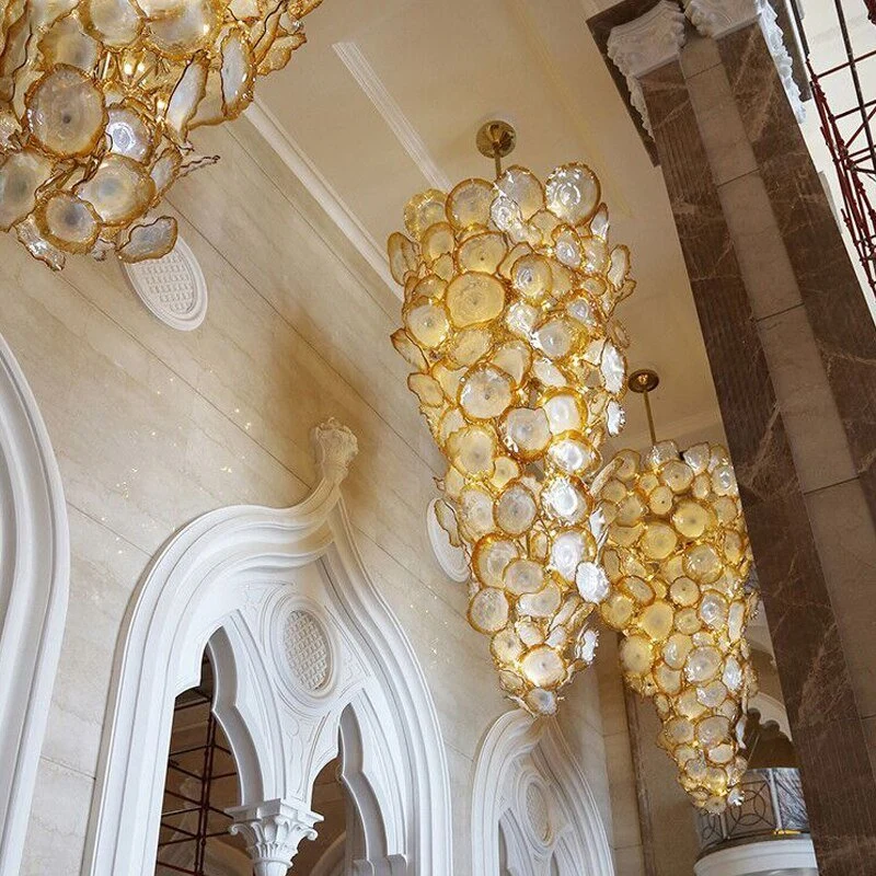 Luxe Grote Murano Handgemaakte Geblazen Glazen Glazen Kroonluchter Bloem Plaat Moderne Kunst Verlichting ATY Home Decor