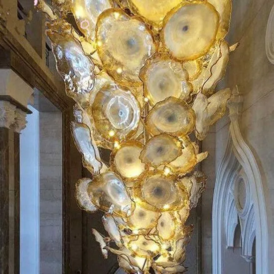 Luxe Grote Murano Handgemaakte Geblazen Glazen Glazen Kroonluchter Bloem Plaat Moderne Kunst Verlichting ATY Home Decor
